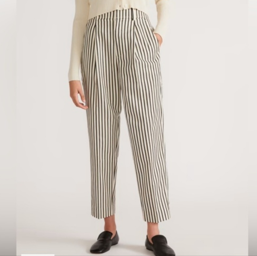 Everlane White Striped Way High Tapered Pants sz 14